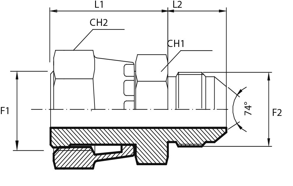 Adaptor female ORFS - male JIC