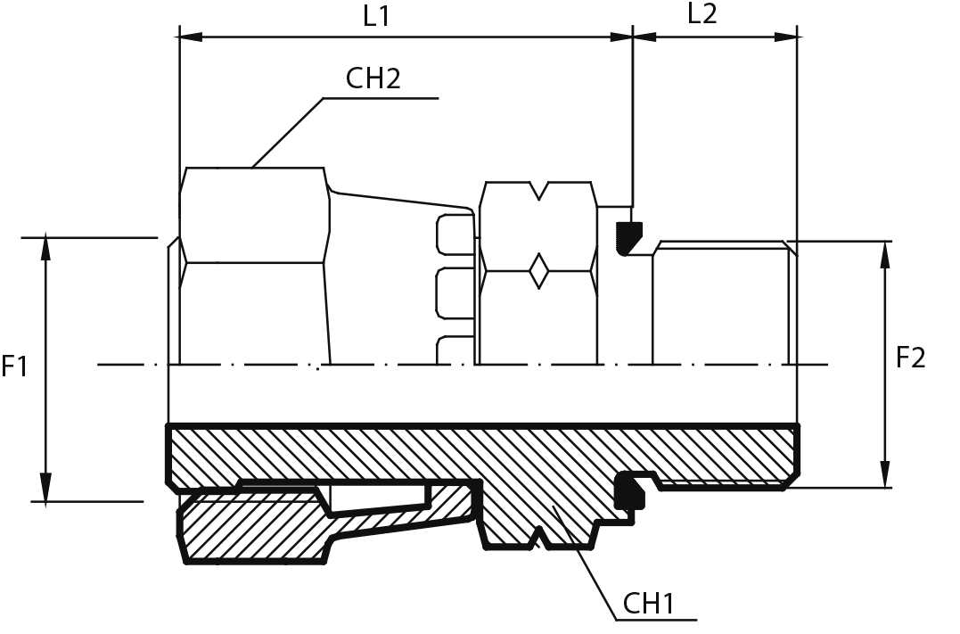 Adaptor female ORFS - male metric form E