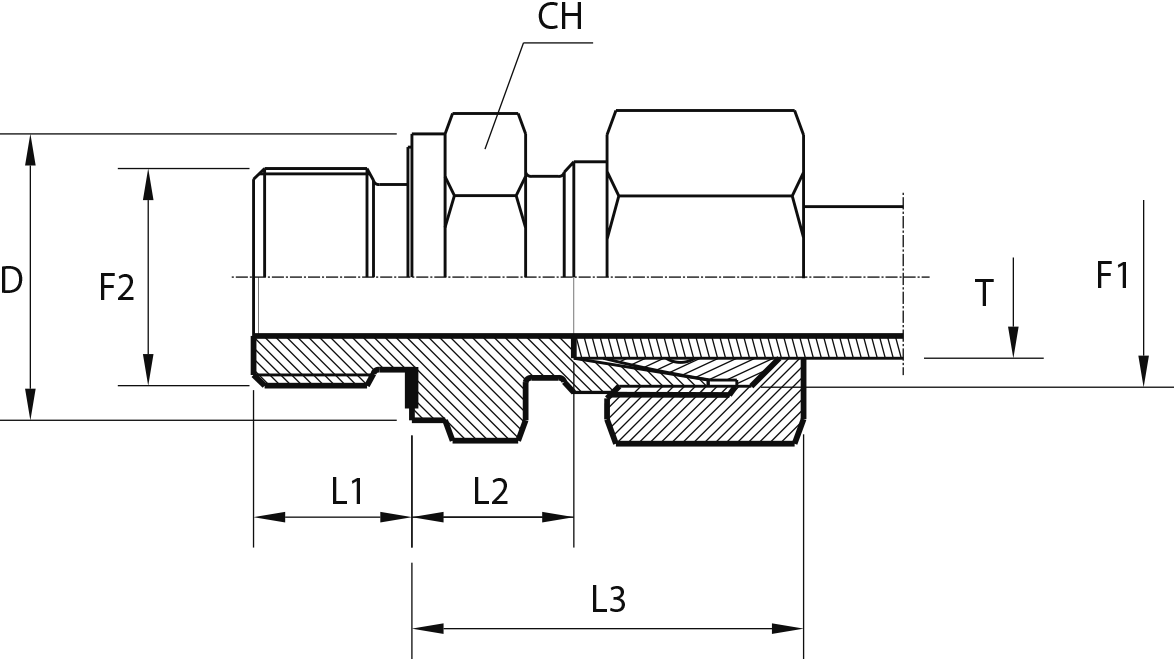 Male stud coupling with rubber seal form E DIN 3852