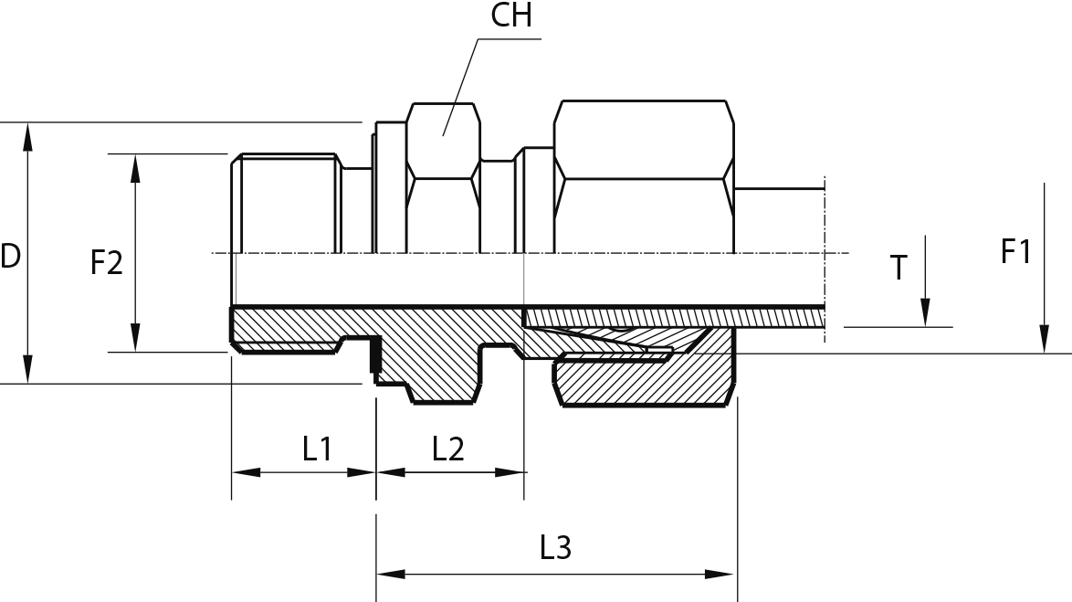 Male stud coupling with rubber seal form E DIN 3852