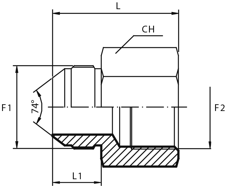 Adaptor male JIC - fixed female BSPP