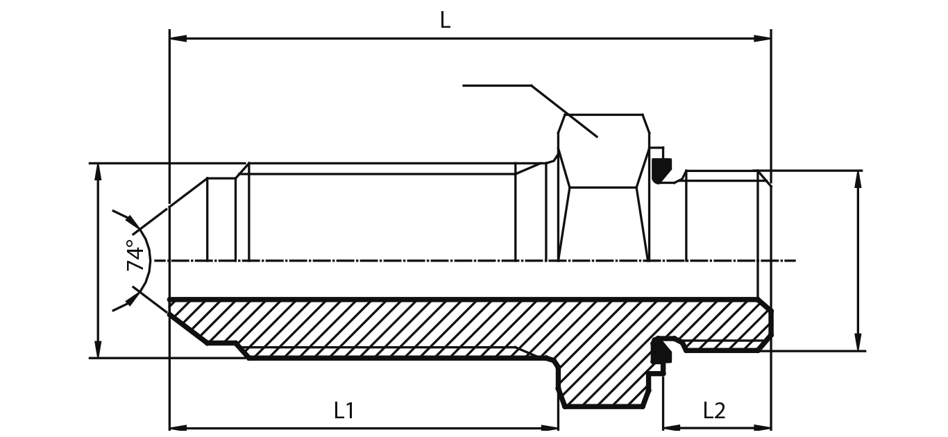 Long connector male JIC - male BSPP form E