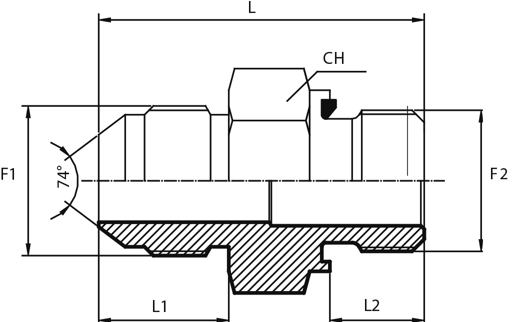 Adaptor male JIC - male BSPP form E