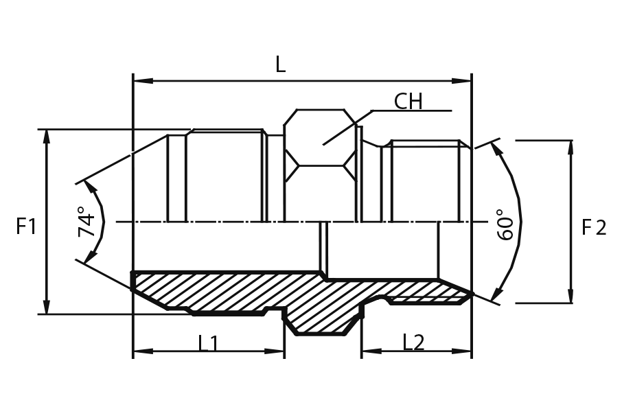 Adaptor male JIC - male BSPP with 60° cone