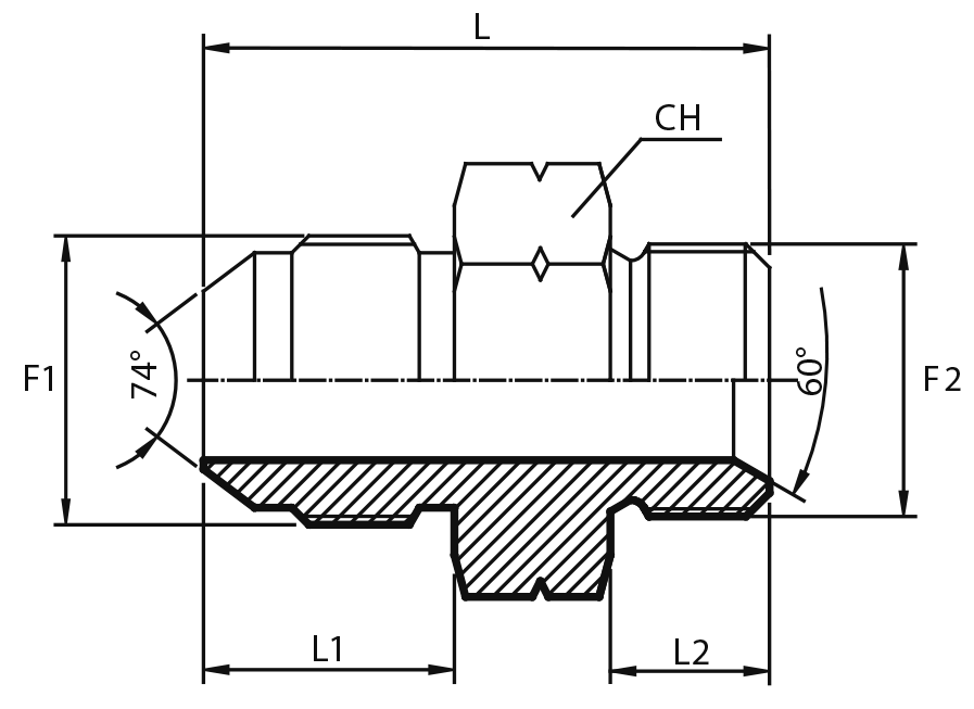 Adaptor male JIC - metric male with 60° cone