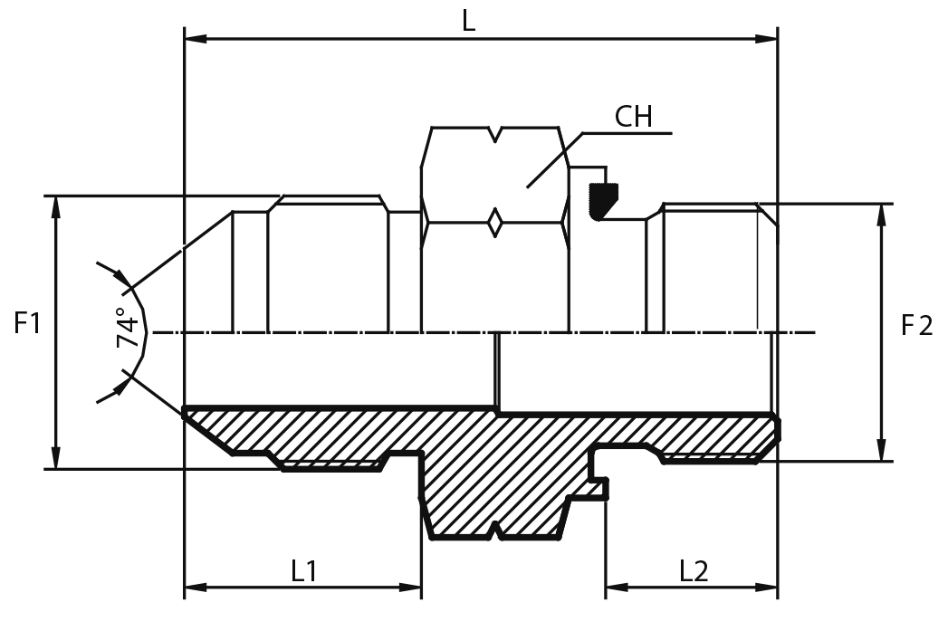 Adaptor male JIC - metric male form E