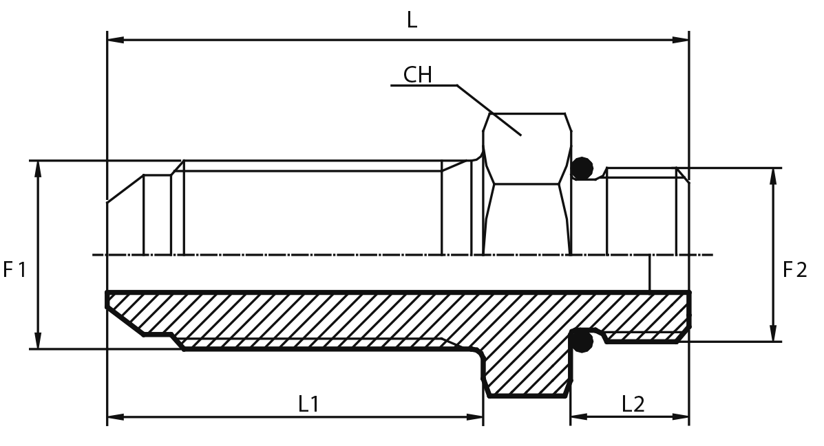 Long connector male JIC - male UNF