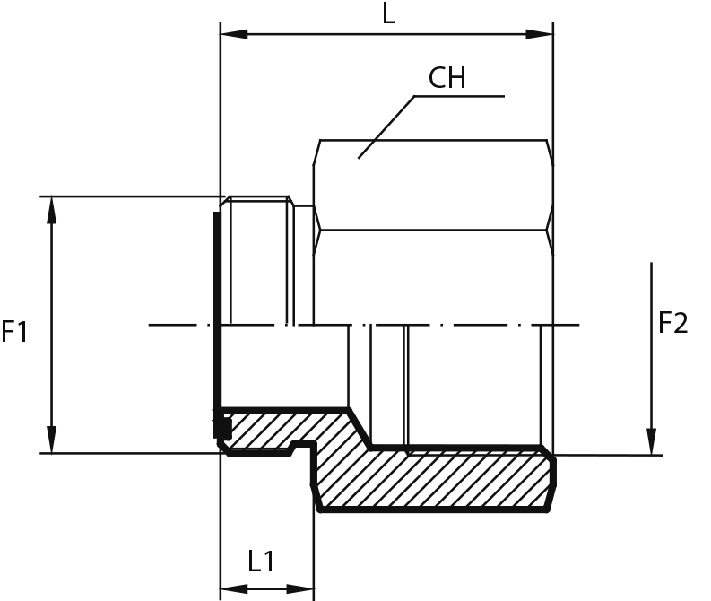 Adaptor male ORFS - fixed female BSPP