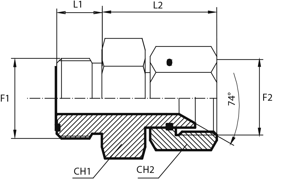 Adaptor male ORFS - female JIC