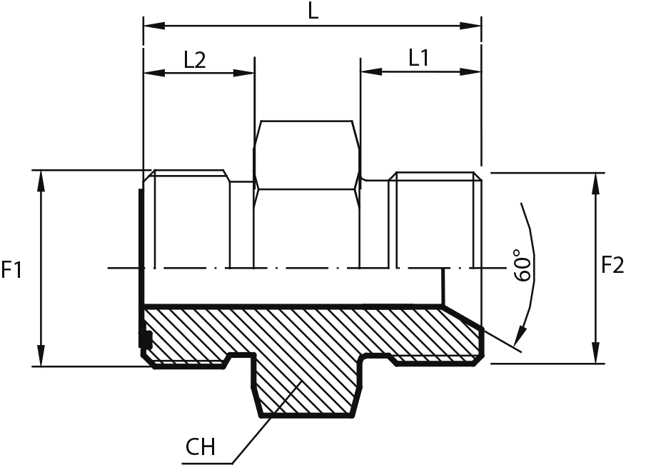 Adaptor male ORFS - male BSPP with 60° cone