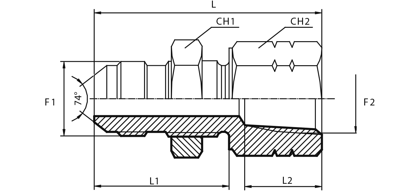 Straight bulkhead adaptor male JIC - fixed female NPT