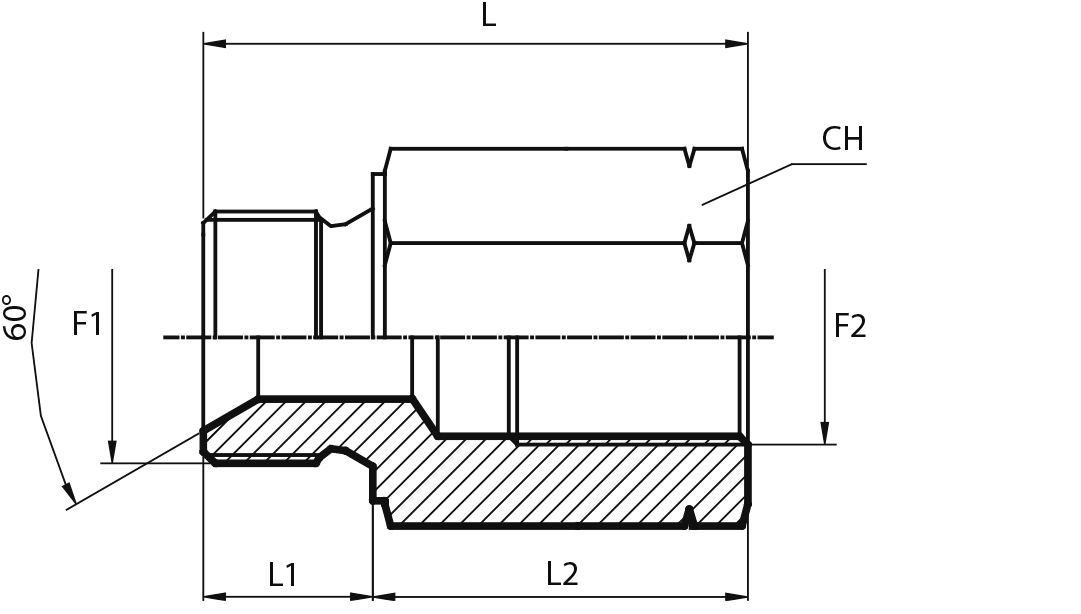 Reducing Adaptor metric male - metric fixed female