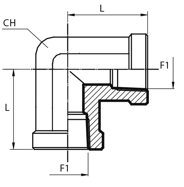 90° Adaptor fixed female NPT - fixed female NPT