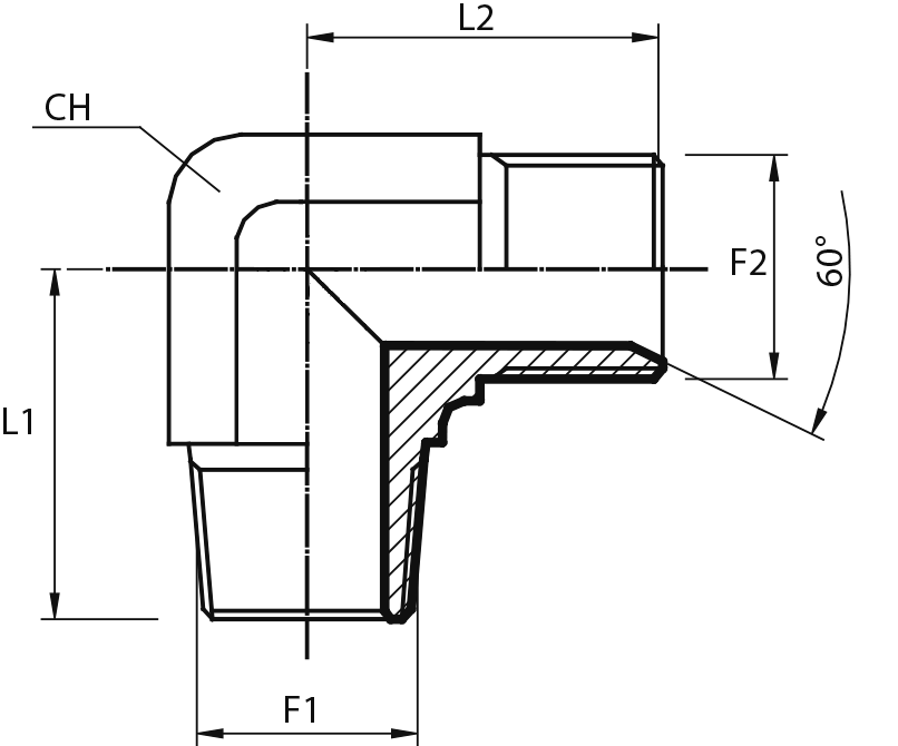 90° Adaptor male BSPP - male NPT