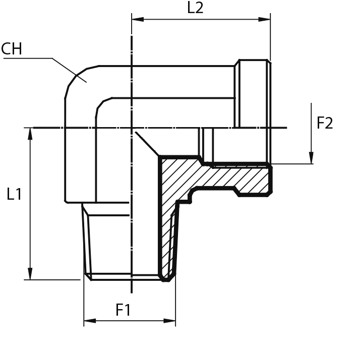 90° Adaptor male BSPT - fixed female BSPP