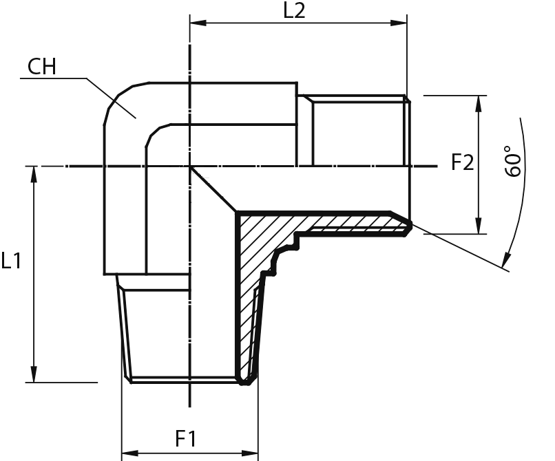 90° Adaptor male BSPP - male BSPT