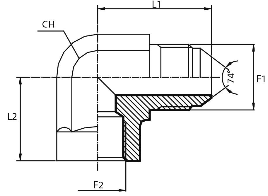 90° Adaptor male JIC - fixed female BSPP