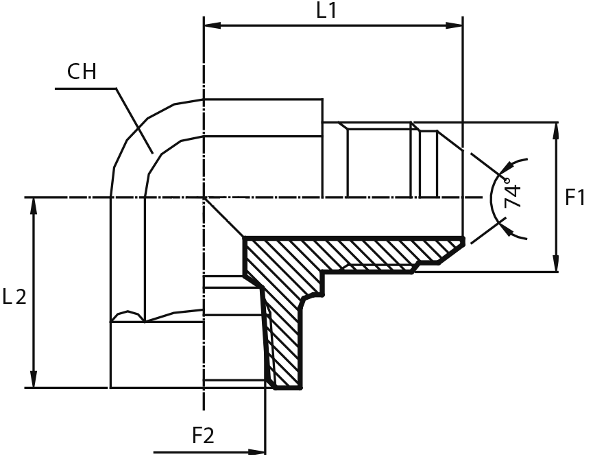 90° Adaptor male JIC - fixed female NPT