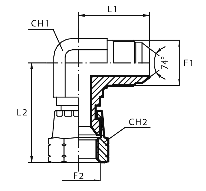 90° Adaptor male JIC - swivel female JIC