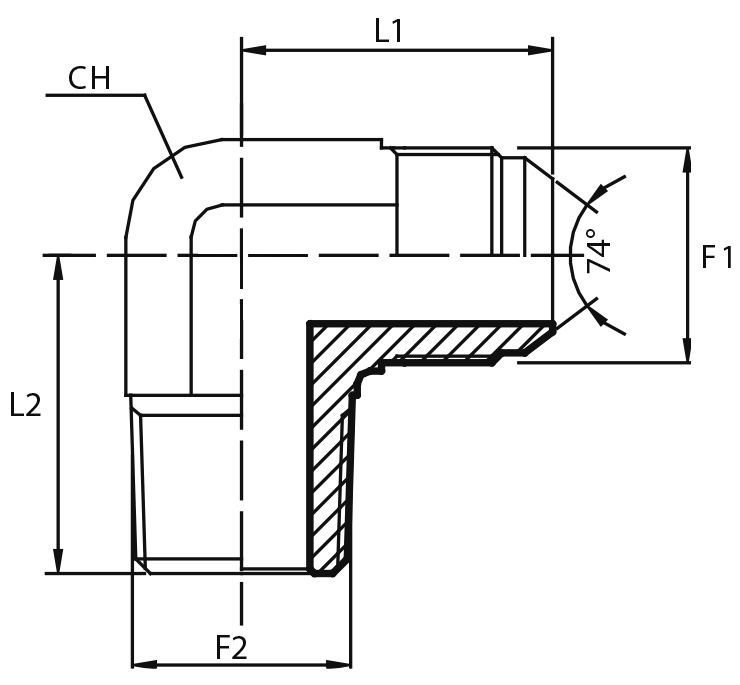 90° Adaptor male JIC - male BSPT