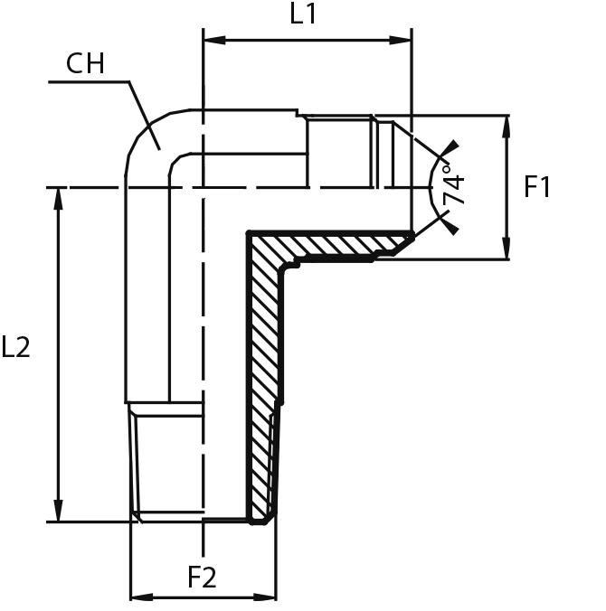 90° Long connector male JIC - male NPT