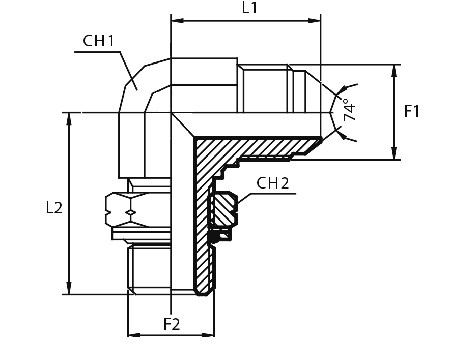 90° adjustable Adaptor male JIC - metric male / O-ring and retaining seal