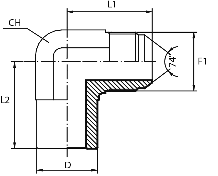 90° Adaptor male JIC - Buttweld