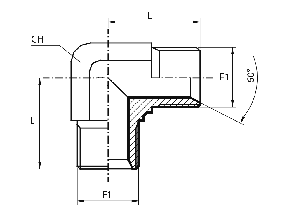 90° Adaptor metric male - metric male