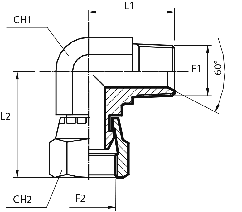 90° Adaptor male NPT - swivel female BSPP