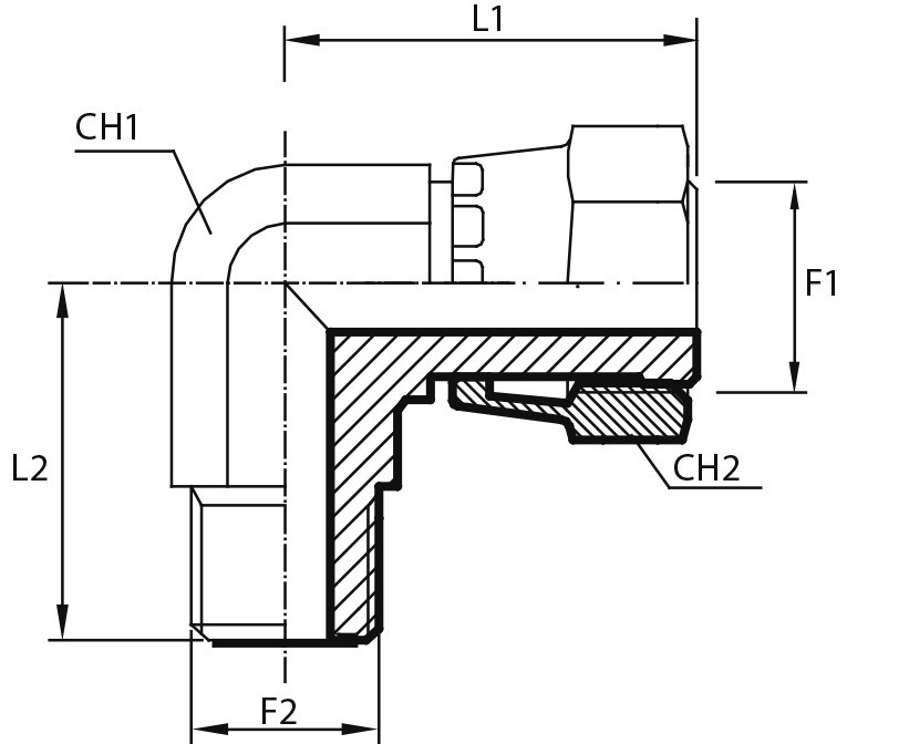 90° Adaptor female ORFS - male ORFS