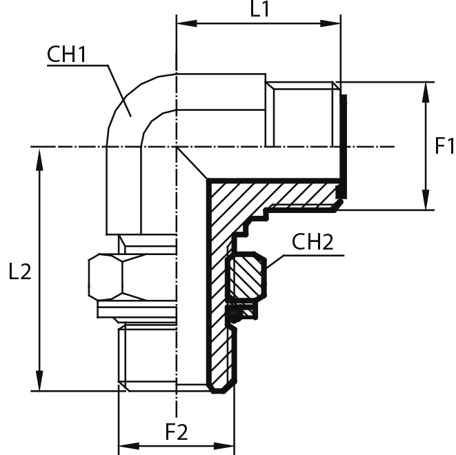 90° adjustable Adaptor male ORFS - male BSPP with O-ring and retaining seal