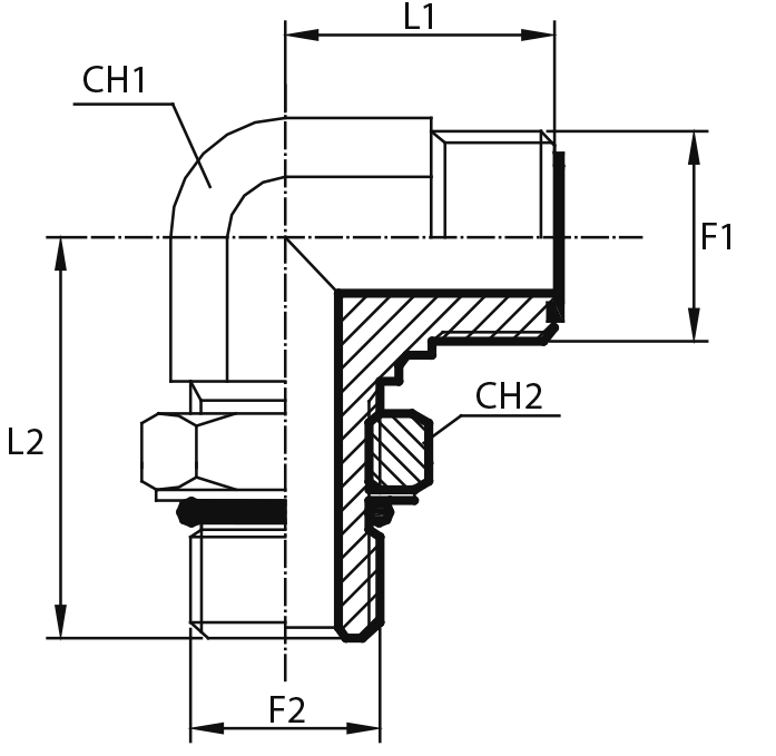 90° adjustable Adaptor male ORFS - male UNF with O-ring