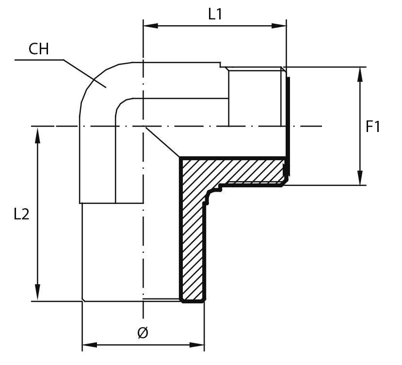 90° Adaptor male ORFS - Buttweld