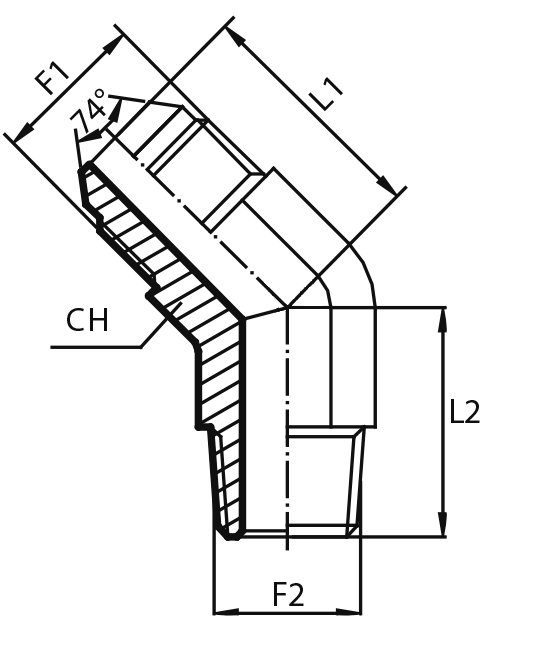 45° Adaptor male JIC - male BSPT