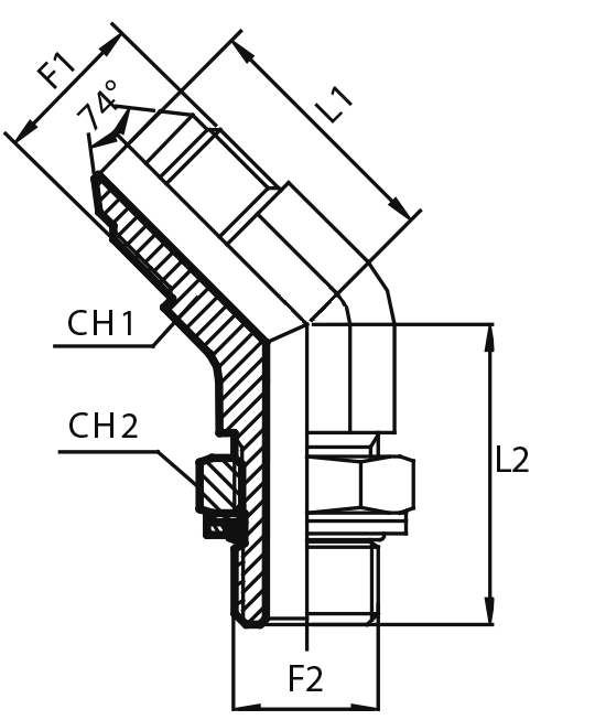 45° adjustable Adaptor male JIC - male BSPP / O-ring and retaining seal