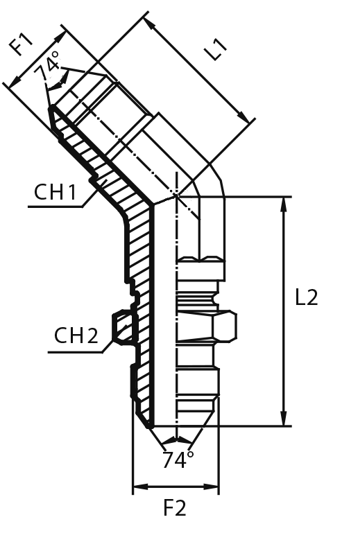 45° bulkhead adaptor male JIC - male JIC