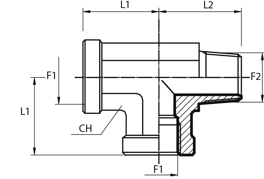 Tee Adaptor fixed female BSPP - fixed female BSPP - male BSPT