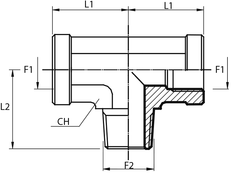 Tee Adaptor fixed female BSPP - male BSPT - fixed female BSPP