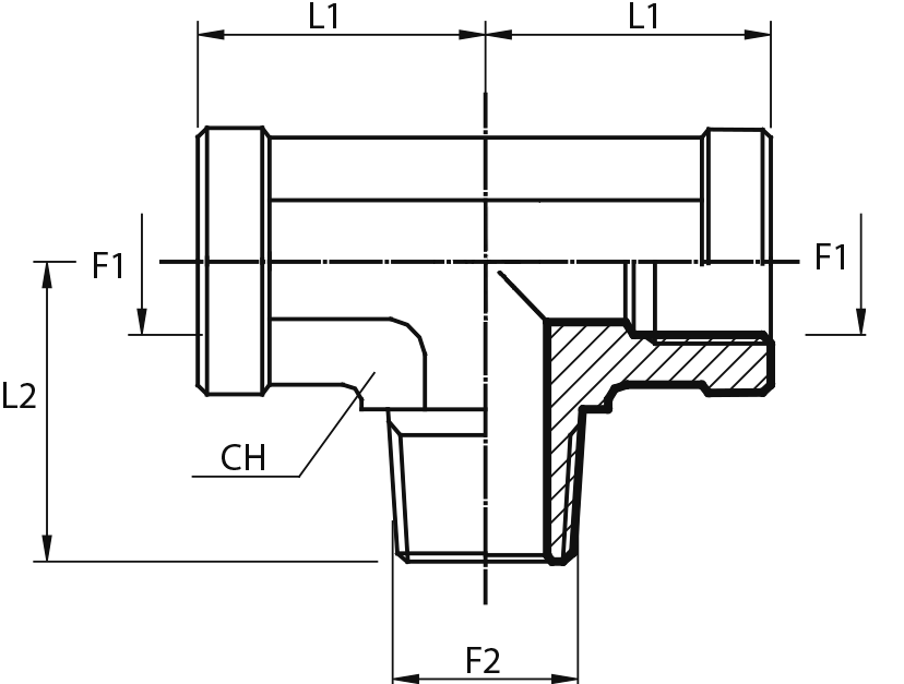 Tee fixed Adaptor female NPT - male NPT - female NPT