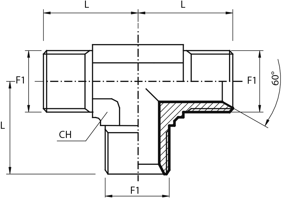 Tee male Adaptor BSPP