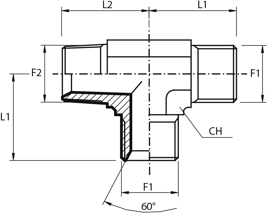 Run Tee Male BSPP - male BSPT