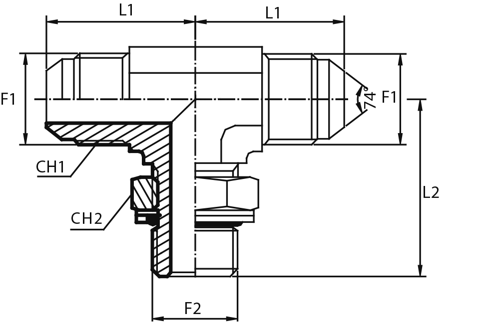 Branch Tee male JIC - male BSPP / O-ring and retaining seal