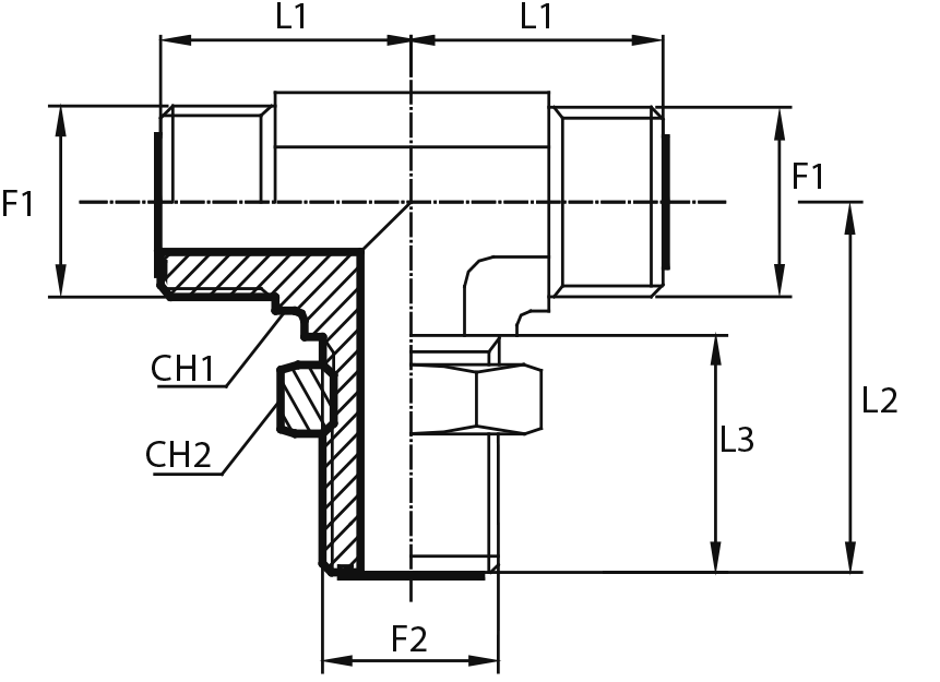 Branch Tee bulkhead adaptor male ORFS - male ORFS