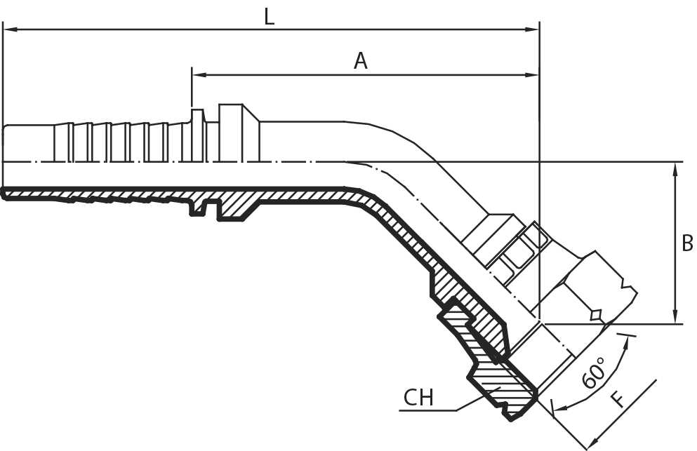 45° “KOMATSU” metric Female 60° cone