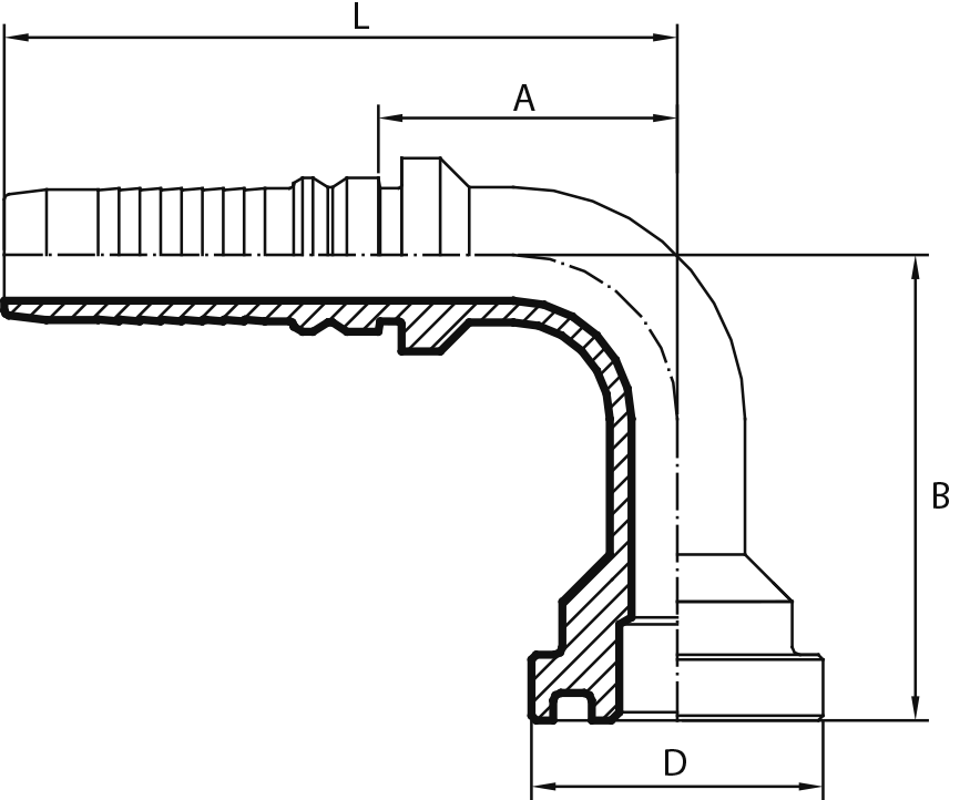 90° Flange 6000 PSI (one-piece) long drop - INTERLOCK