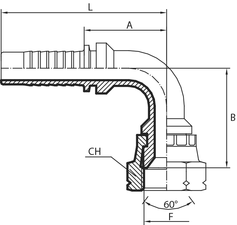 90° “KOMATSU” metric Female 60° cone