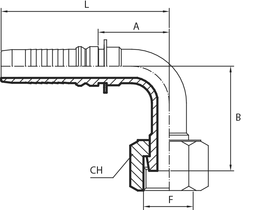 90° ORFS Female long drop - Interlock