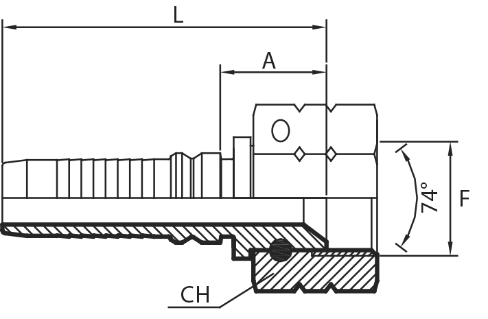 JIC straight Female 74° cone (thrust-wire nut) - INTERLOCK