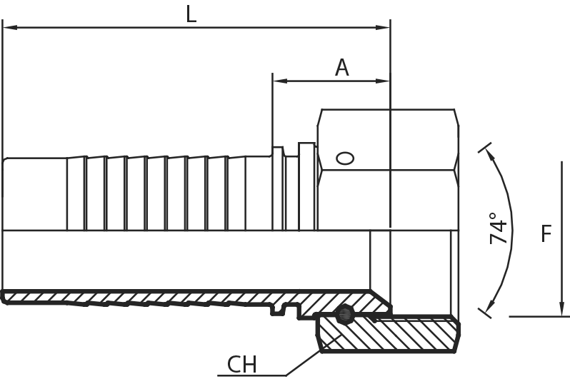 JIC straight Female 74° cone (thrust-wire nut)