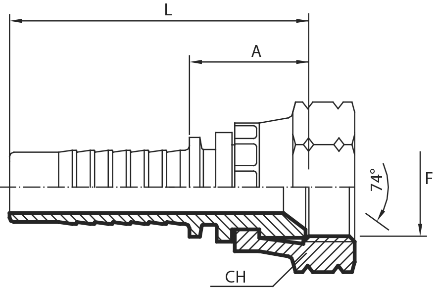 JIC straight Female 74° cone